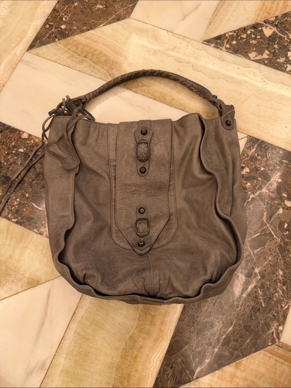 Balenciaga Gray Leather Braided Handle Hobo